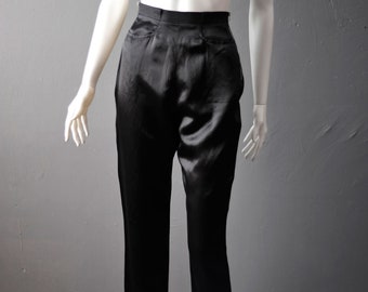 90s Black Satin Capri Trousers by Michel Klein, Size Petite