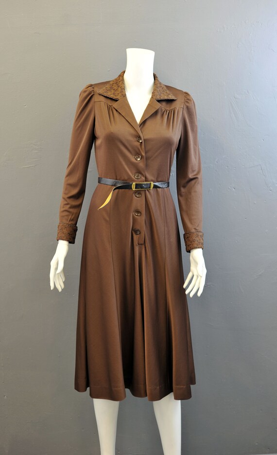 70s Bronze Shirtdress With Belt, Button Front Satin Jersey Midi, Size Small  - Etsy