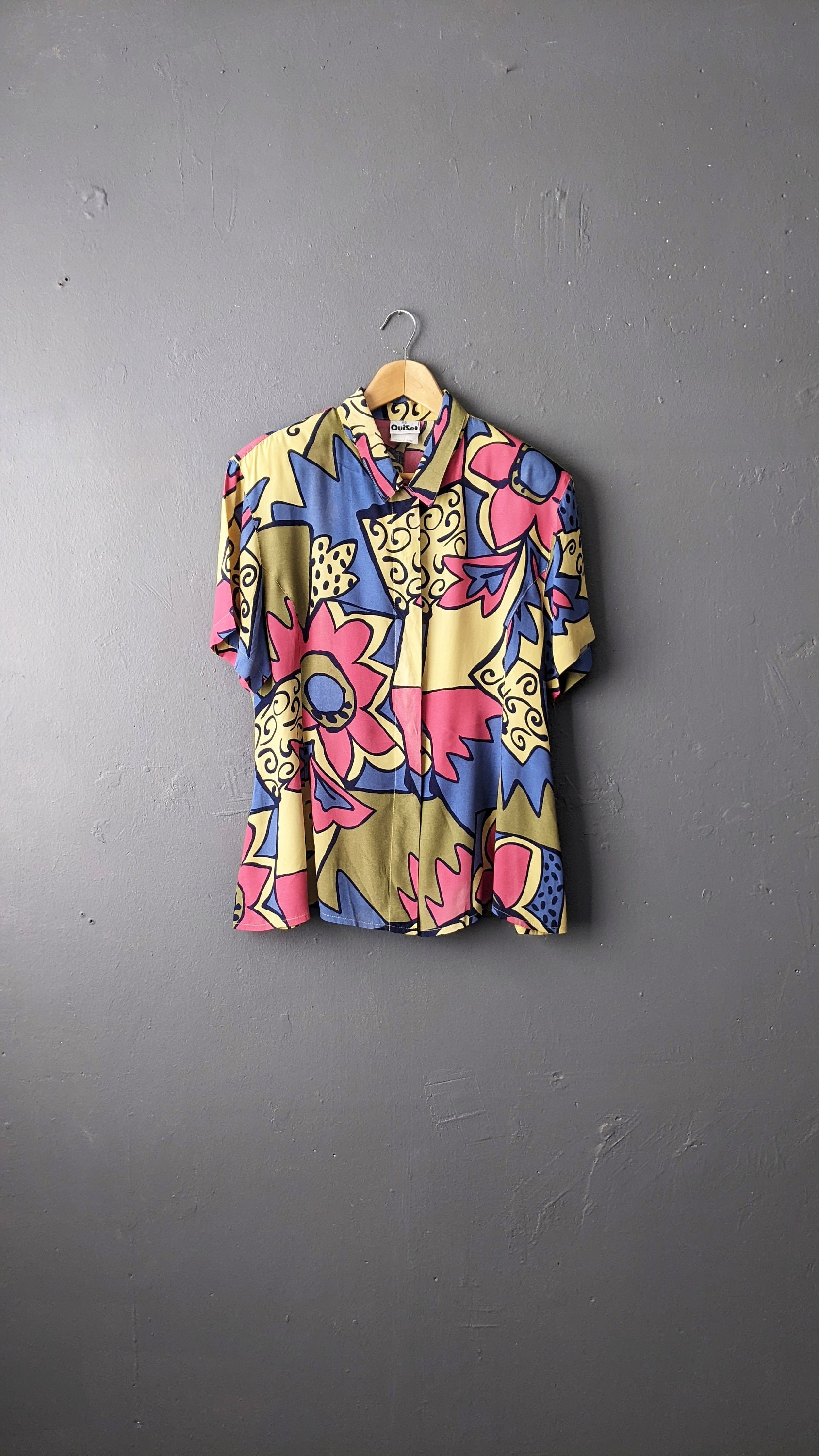 80s Modernist Art Shirt by Ouiset, Multicoloured Short Sleeve Flared Blouse, Size Large - Etsy 80s Modernist Art Shirt by Ouiset, Multicoloured Short Sleeve Flared Blouse, Size Large - Etsy