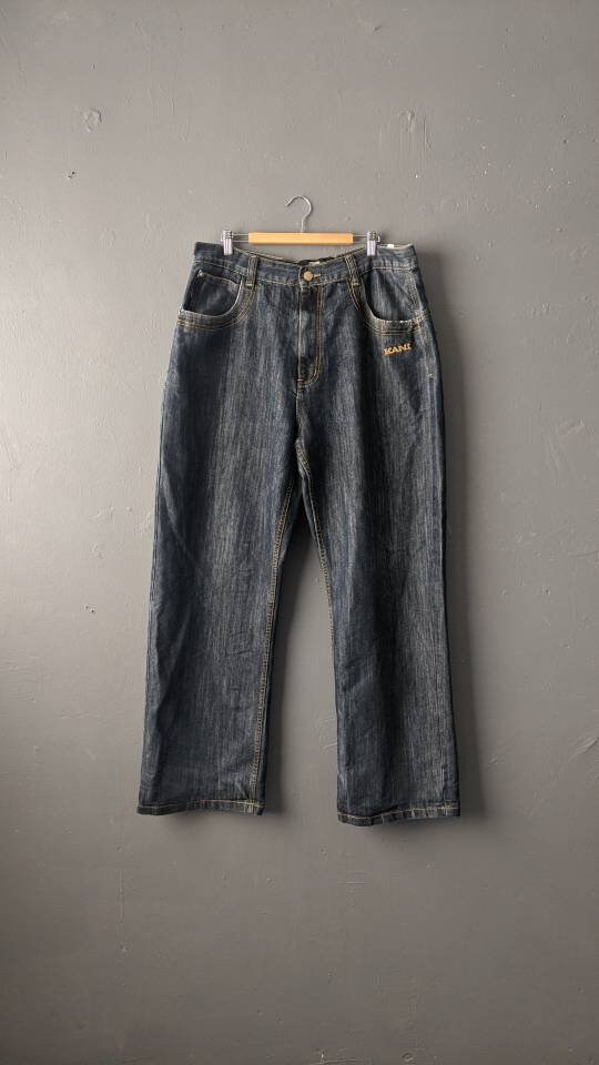 Image of 90S Hiphop Karl Kani Baggy Jeans, Dark Blue Denim Trousers, 38 Waist