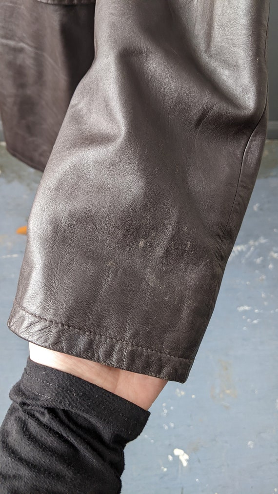 90s Oversized Leather Parka, Dark Brown Hip Long … - image 8