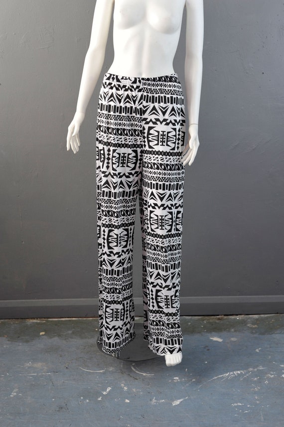 90s Wide Leg Summer Trousers, Retro Tribal Flares… - image 1