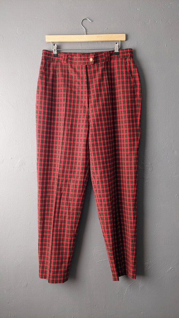 90s Red Tartan Wool Trousers Tapered Fit Plus Size XL Etsy UK