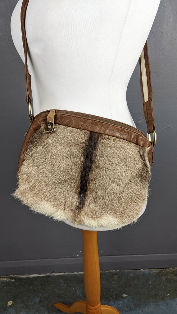 Buy 70s Deerskin Leather Shoulder Bag, Rustic Bohemian Fur Handbag 