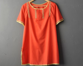 60s Short Orange Nightie by Triumph International, Vintage Sleepwear, Size Medium