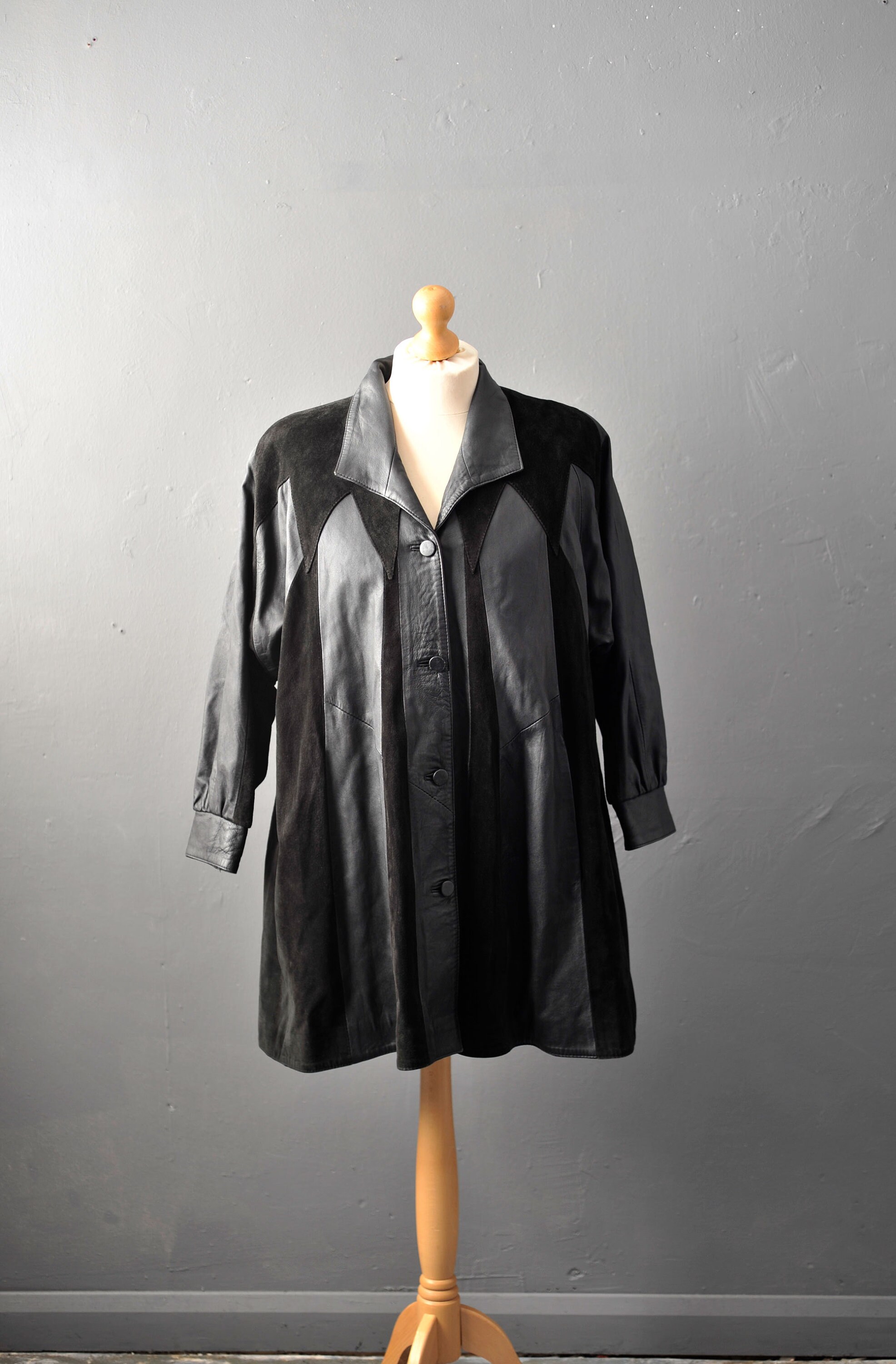 Image of S Italian Leather Suede Swing Coat, Plus Size Xl