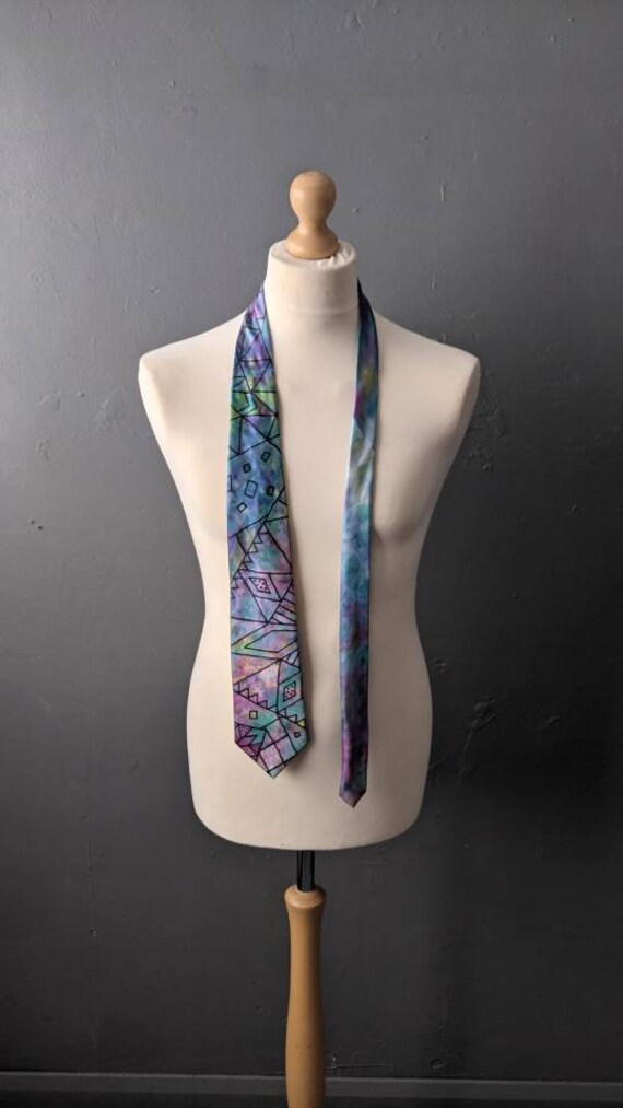 80s Wide Silk Tie by Elaine Rippon, Handpainted Ge