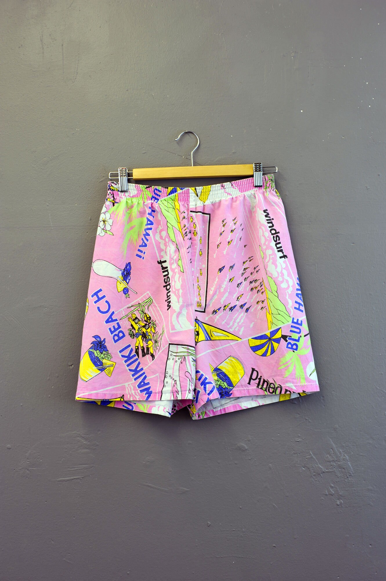 Image of 80S Surfer Board Shorts, Hawaii Beach Swimming Trunks, Size Small To Medium