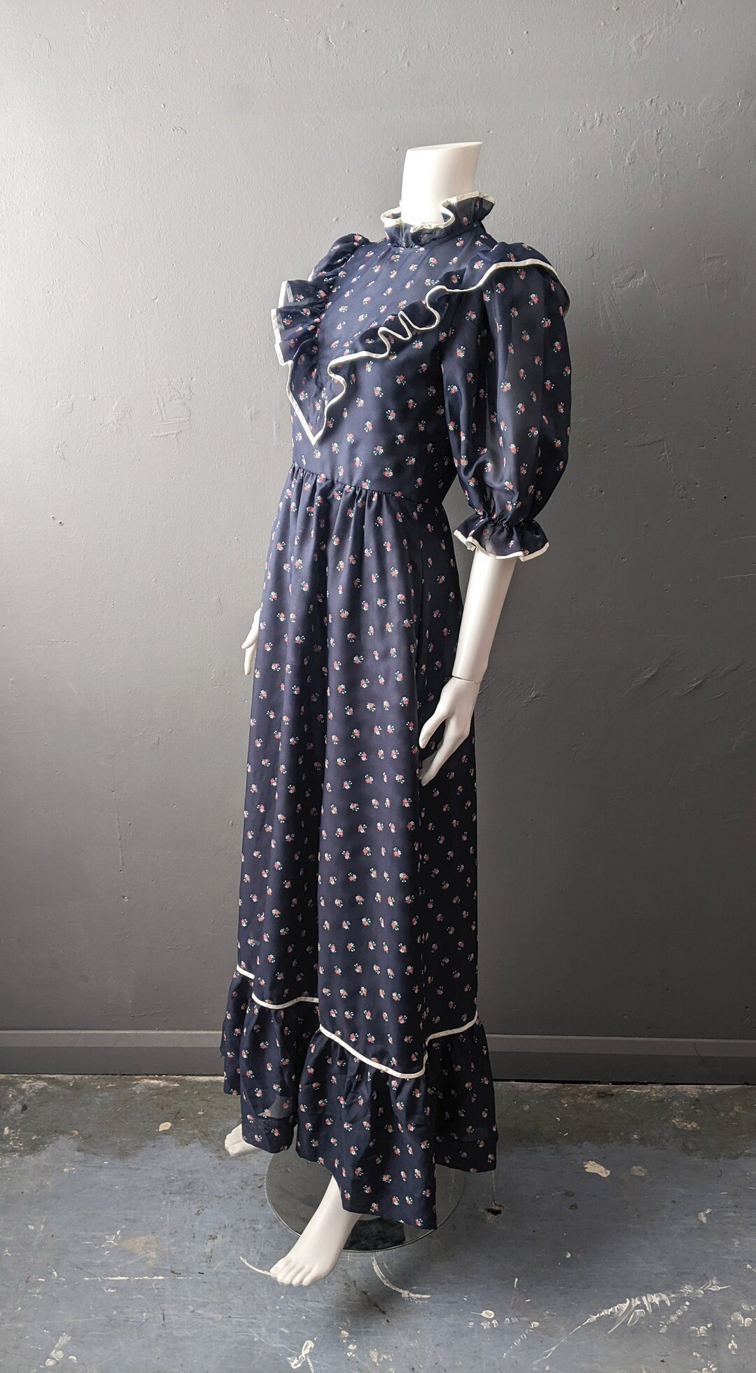 80s Frilly Prairie Maxi Dress by E + M Augustat, Boho Victoriana