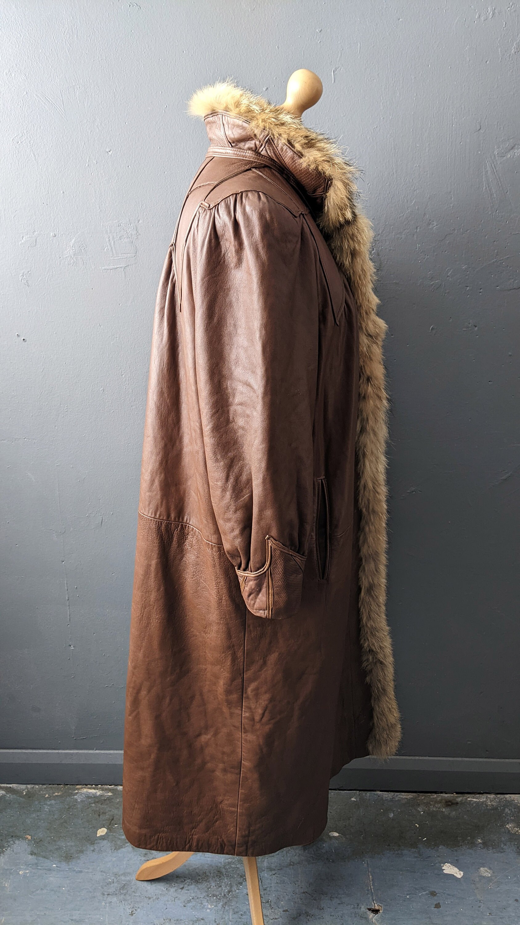 80s Fox Fur Leather Coat, Vintage Swing Jacket, Plus Size XL XXL