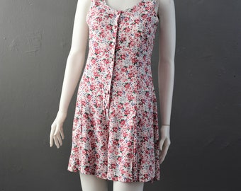 90s Floral Rose Summer Playsuit, Flared Pleated Short Romper, Grunge Granny Chic, Size Small