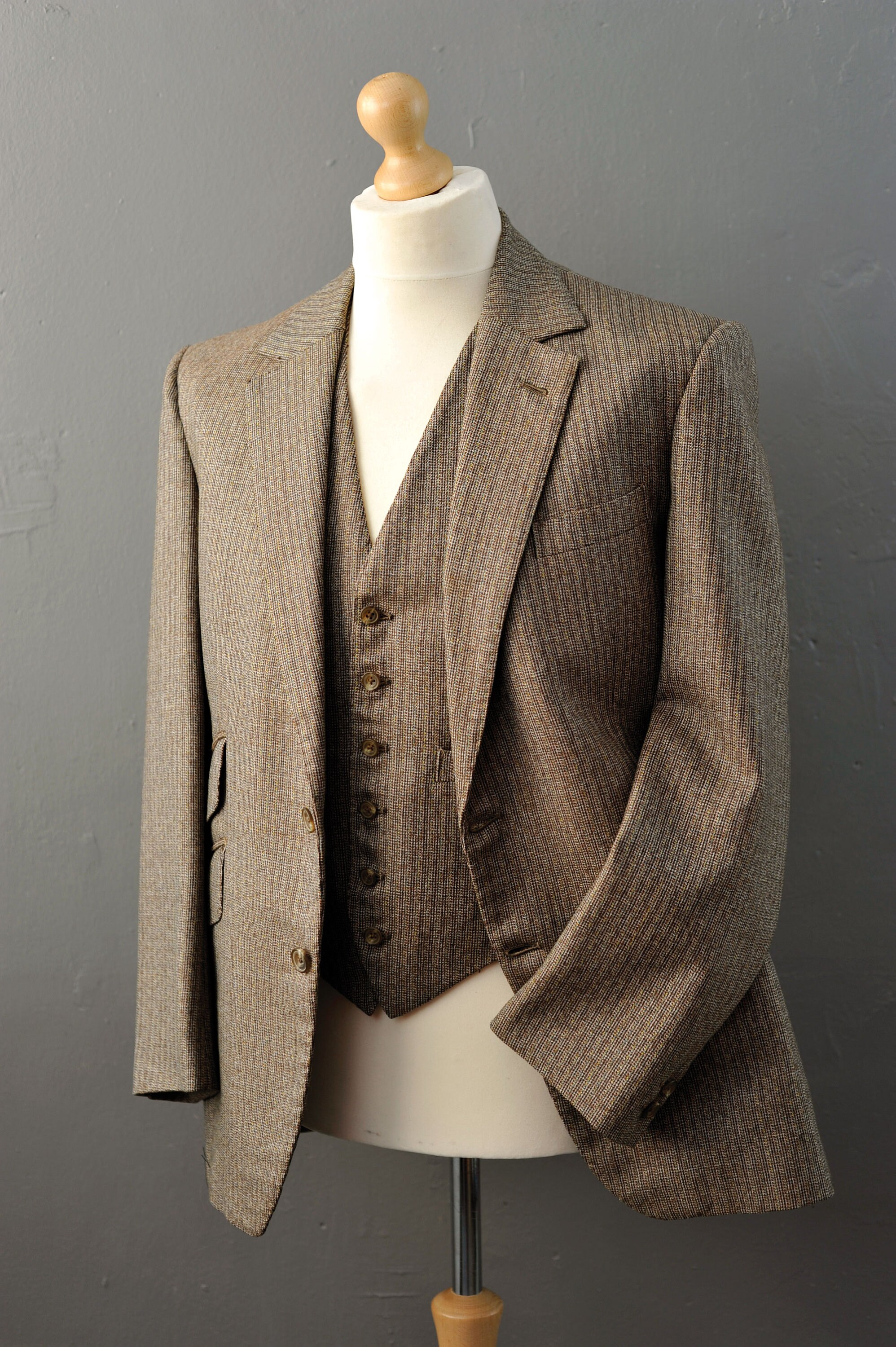 Image of Vintage 80S Three Piece Suit, British Bespoke Tailored Business 40 Chest