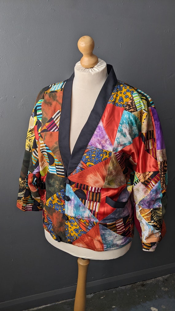 80s Multicoloured Patchwork Jacket, Vintage Handm… - image 2