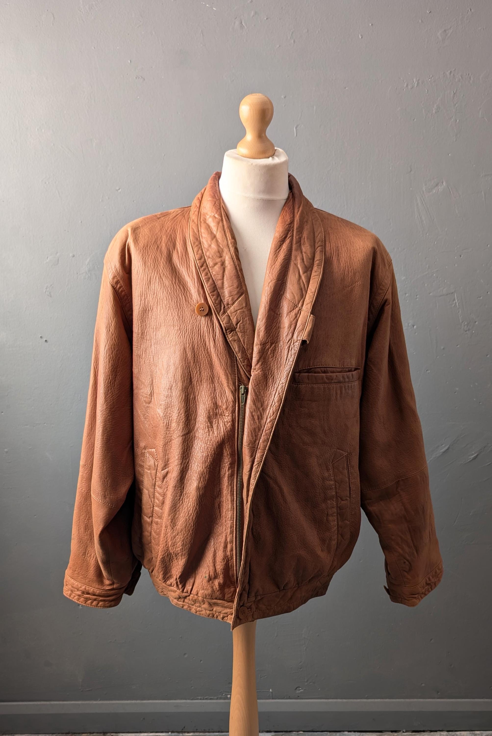 ヴィンテージレザーボンバージャケット、80年代風ピエリーニのスラウ