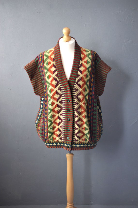90s Maggie White Cardigan Vest, Oversized Chenille