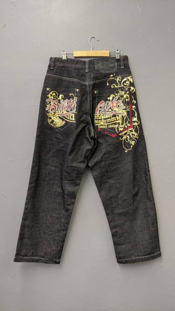 90s Southpole Hip Hop Baggy Jeans, Graffiti Embroi