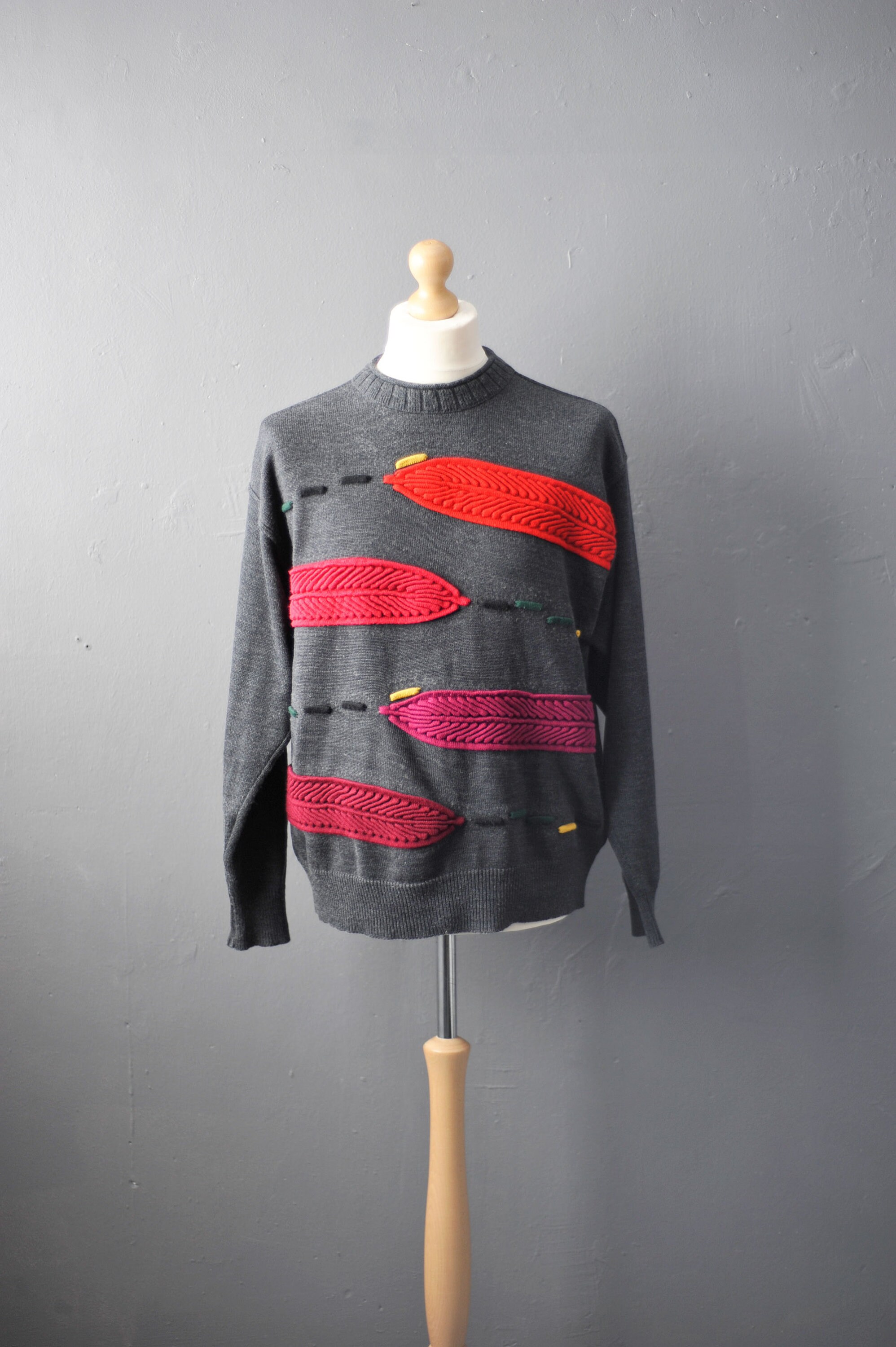 Image of 90S Carlo Colucci Jumper, Colourful 3D Knit Art Pullover, 46 Chest