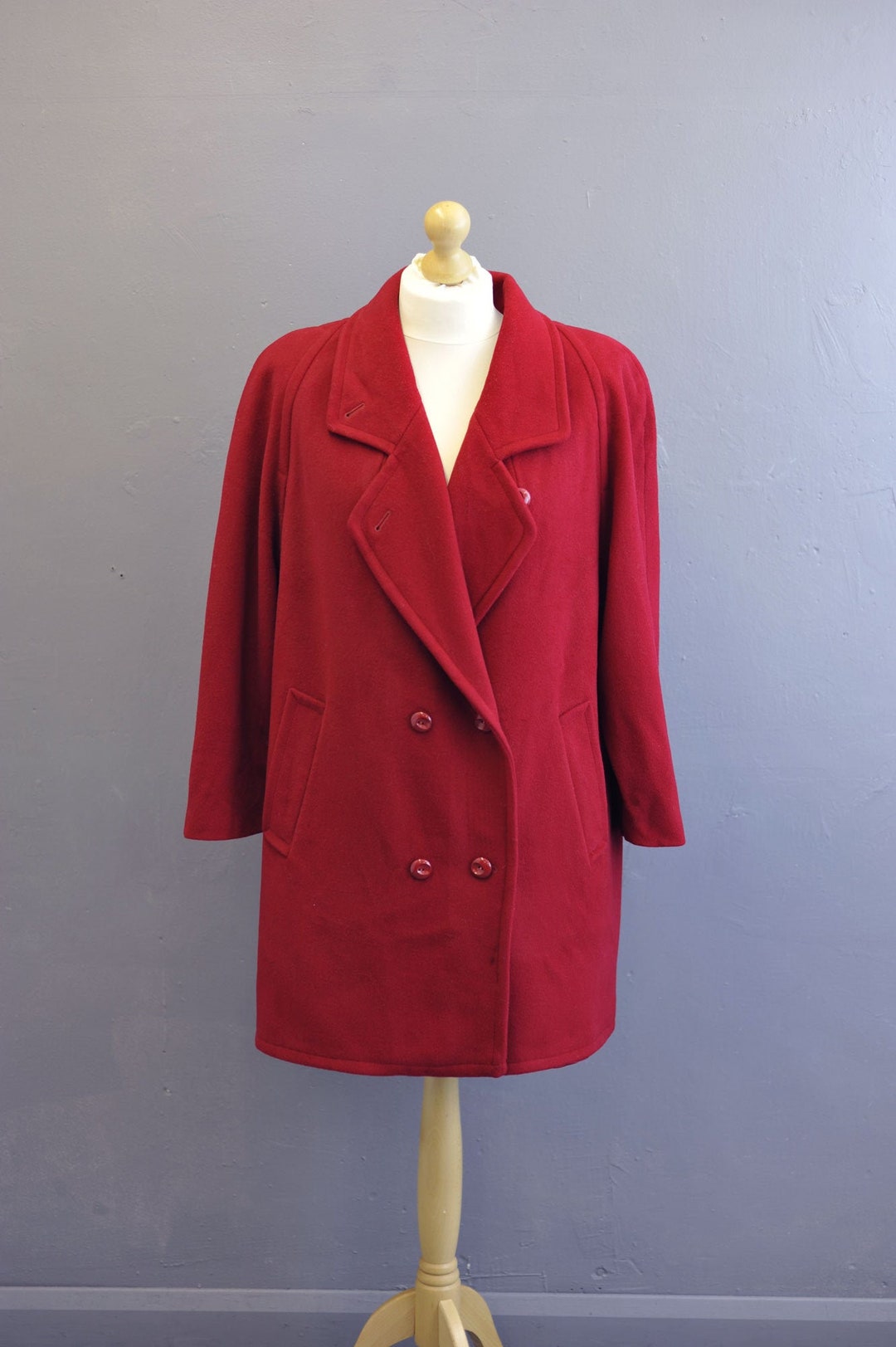 80s Scarlet Wool Blend Coat Oversized Double Breasted - Etsy
