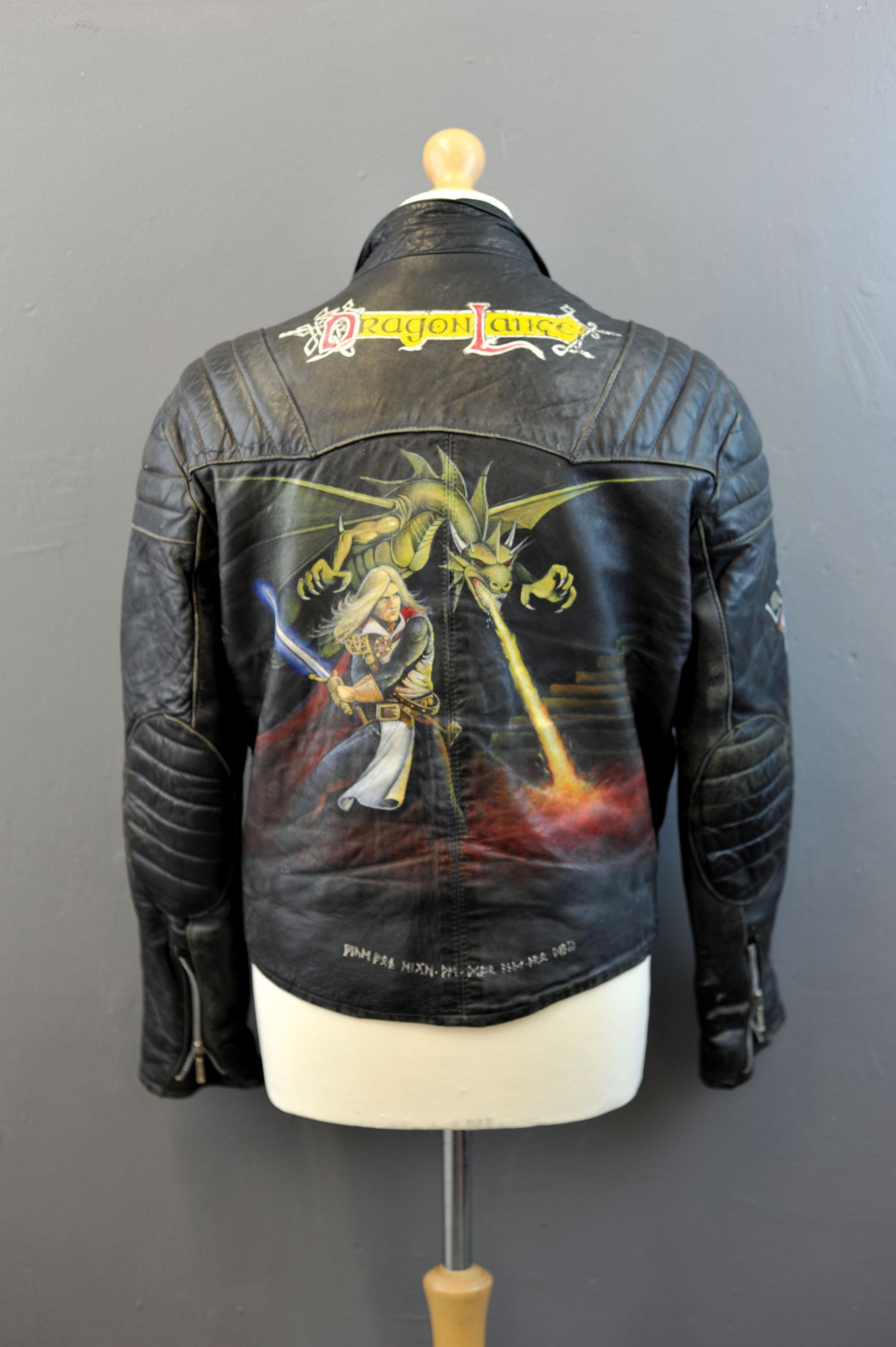 Image of 90S Painted Leather Motorcycle Jacket, Wearable Fantasy Art, Role Playing Gamer, 42 Chest