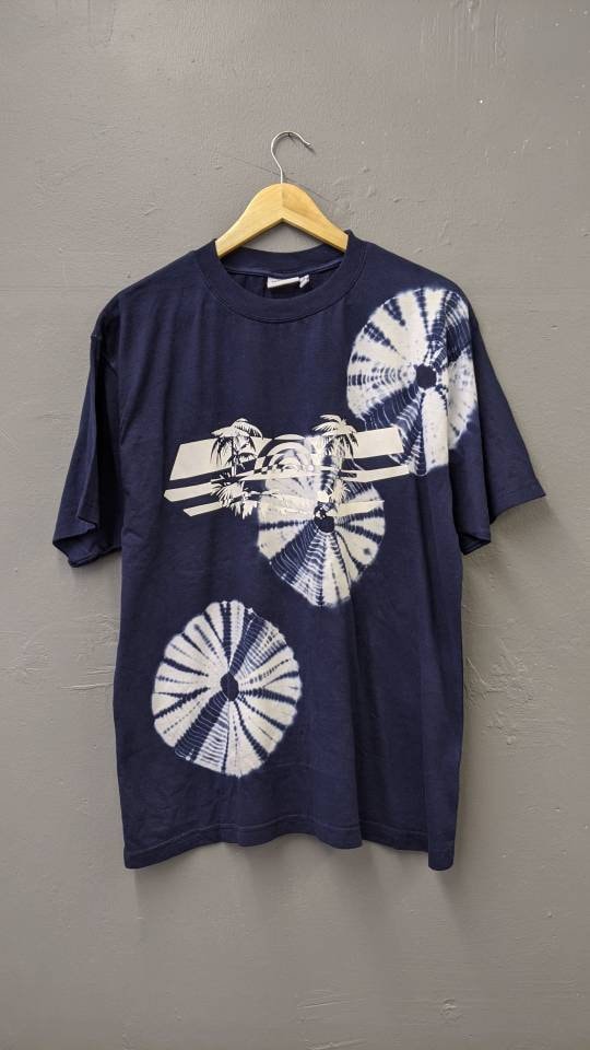 Image of Indigo Shibori Tie Dye T-Shirt, Hand Dyed Mens Top, Size Large