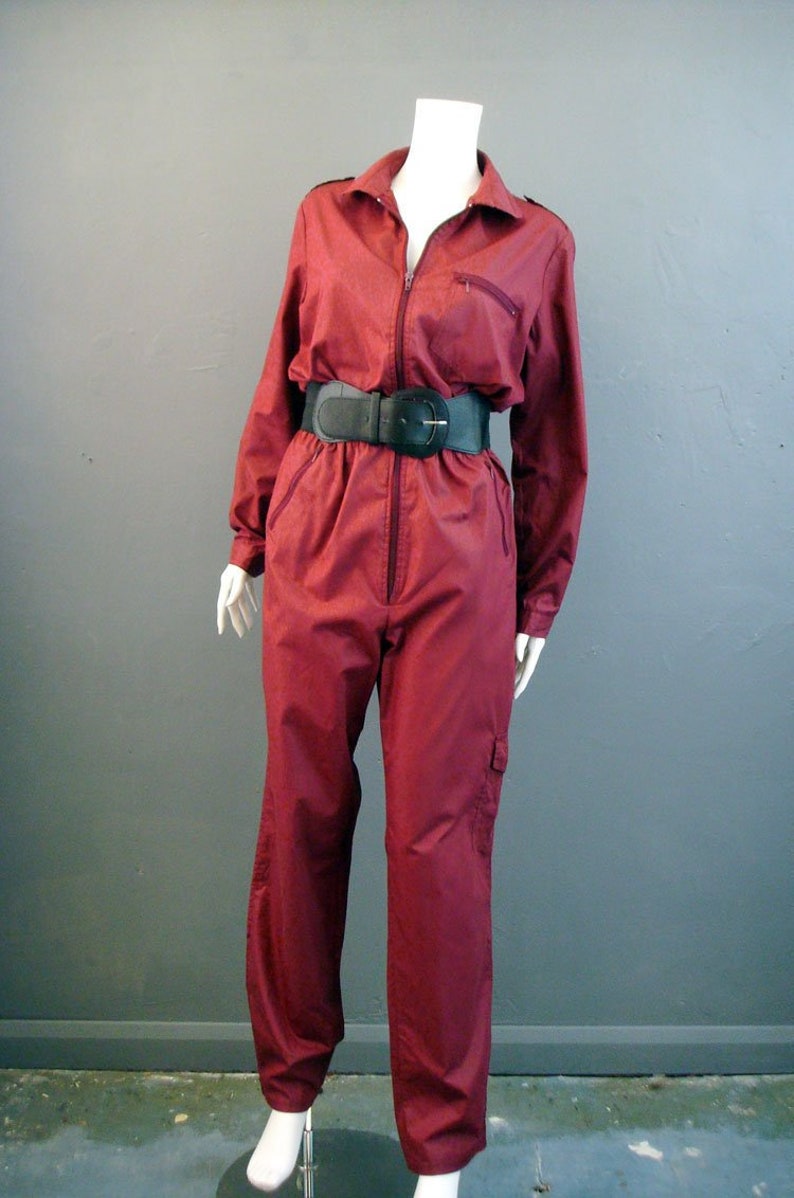 80s Utilitarian Jumpsuit Burgundy Red Coveralls Poly Cotton | Etsy