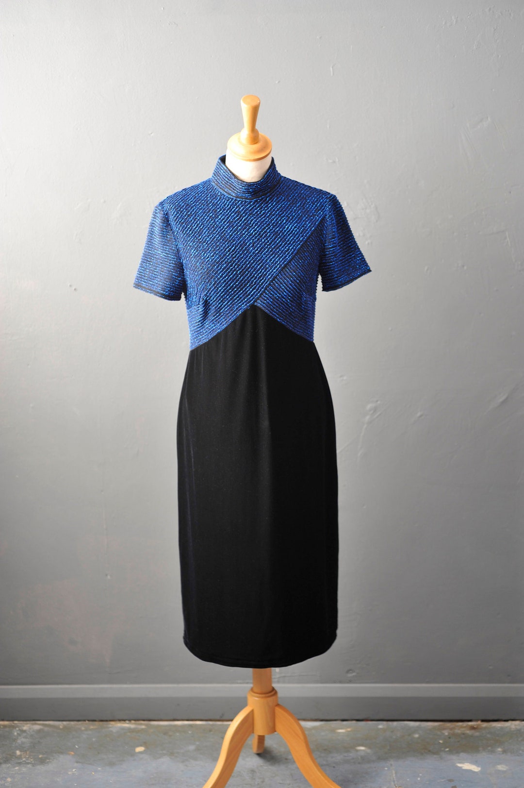 Electric Blue 80s Metallic Velvet Dress, Yessica Party Outfit, Size Small Etsy