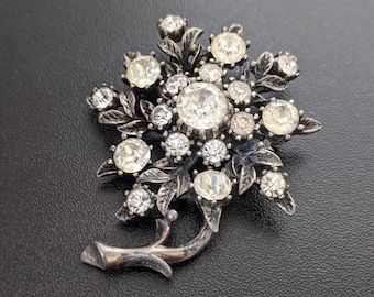 50s Sparkly Rhinestone Flower Brooch by Coro Jewelcraft, Floral Crystal Pin