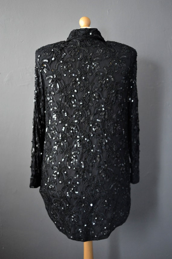 90s Frank Usher Beaded Sequin Lace Shirt, Size La… - image 5