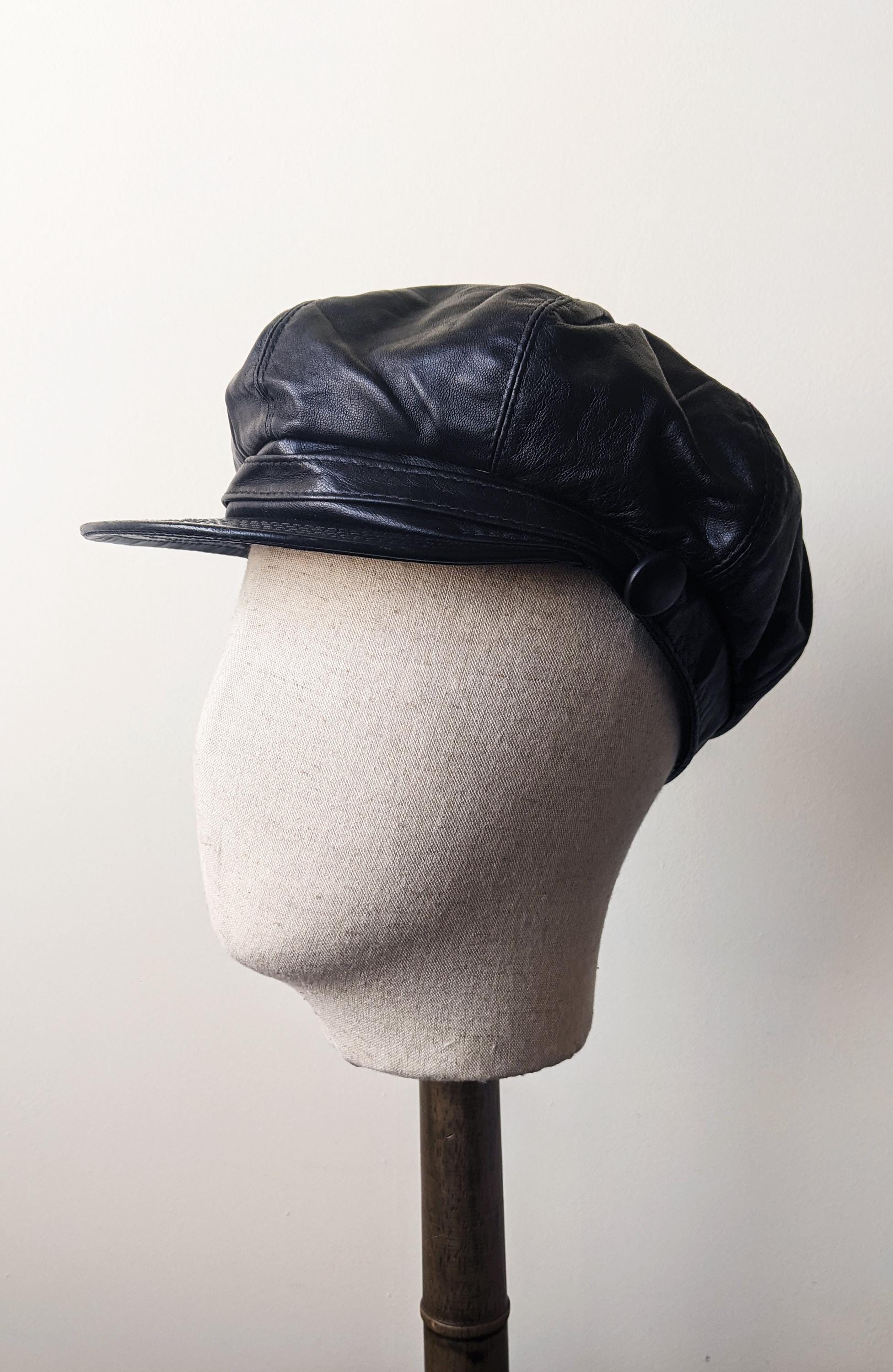 80s Black Leather Cap, Baker Boy Hat, Size Small - Etsy display picture 3