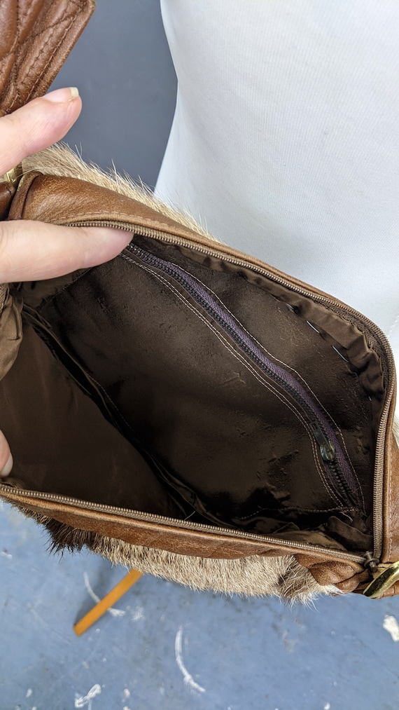 Buy 70s Deerskin Leather Shoulder Bag, Rustic Bohemian Fur Handbag 