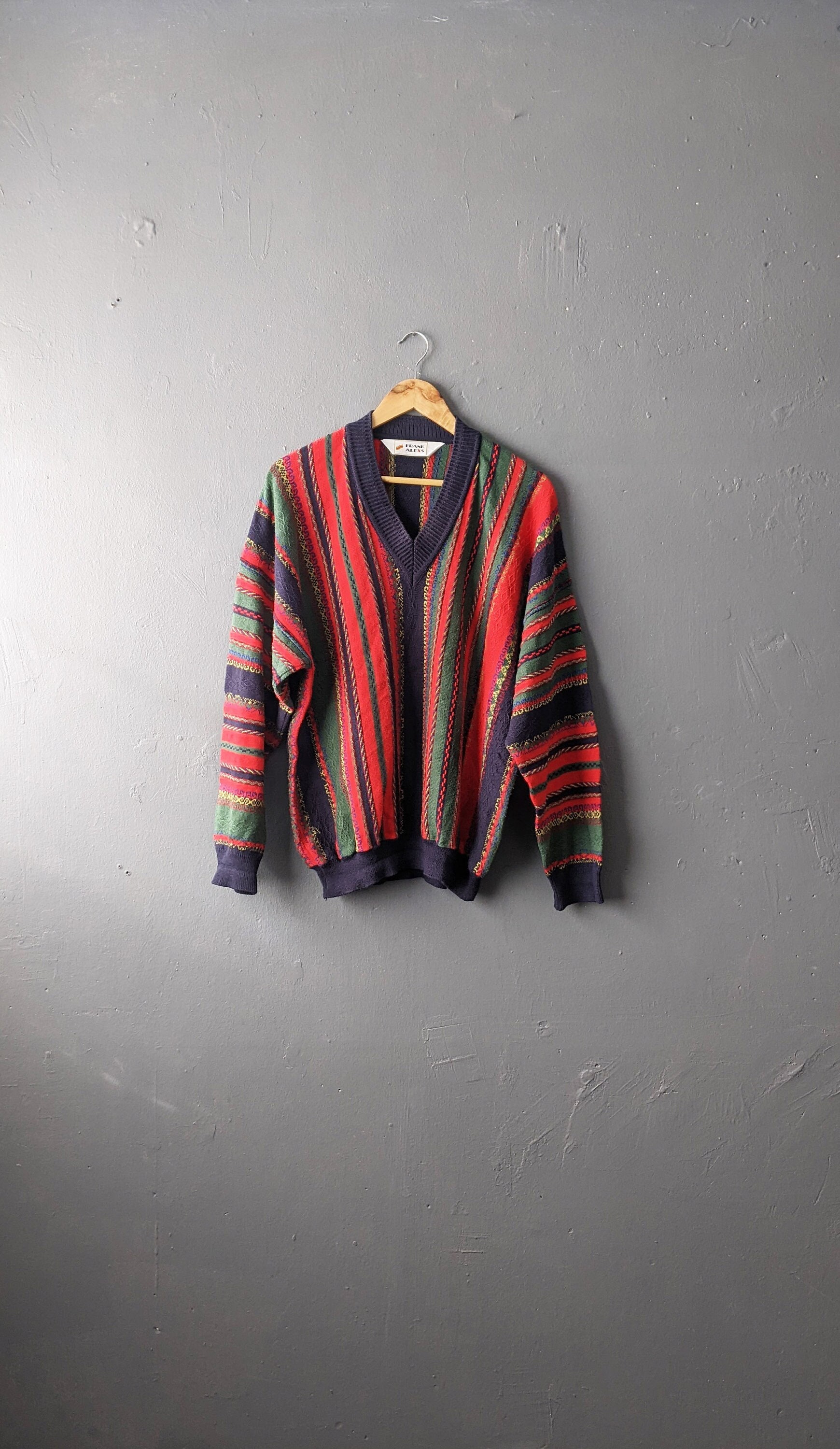 80s Colourful Stripes Jumper by Frank Alexs, 3D Knit Pullover