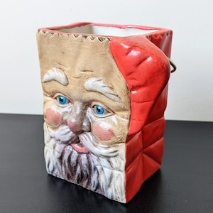 90s Sooty Santa Claus Ceramic Container, Retro Kitsch Father Christmas Decor