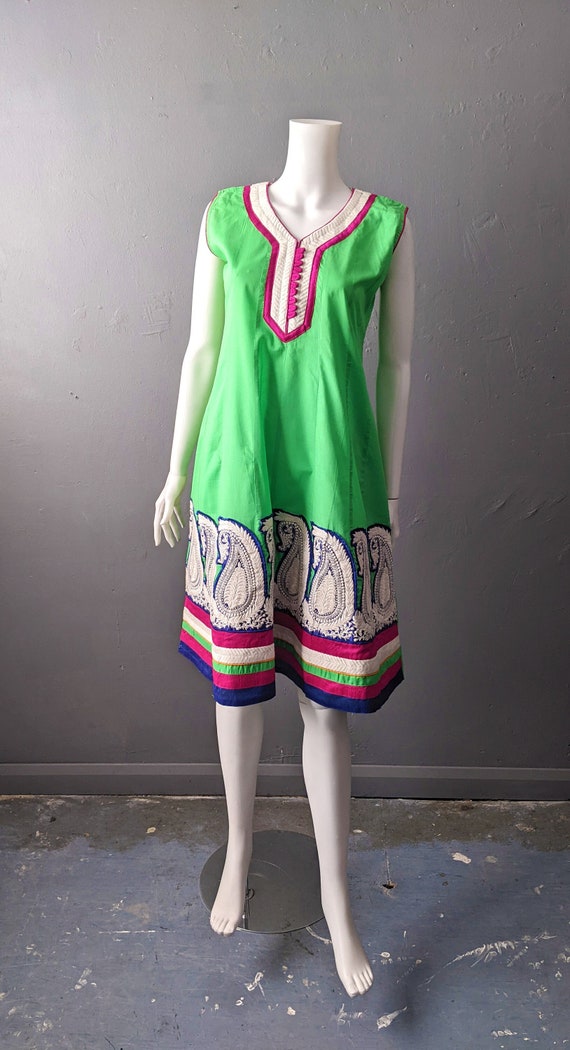 Vintage Colourful Cotton Kameez, Indian Flared Tunic Dress With Paisley  Aari, Size Small - Etsy