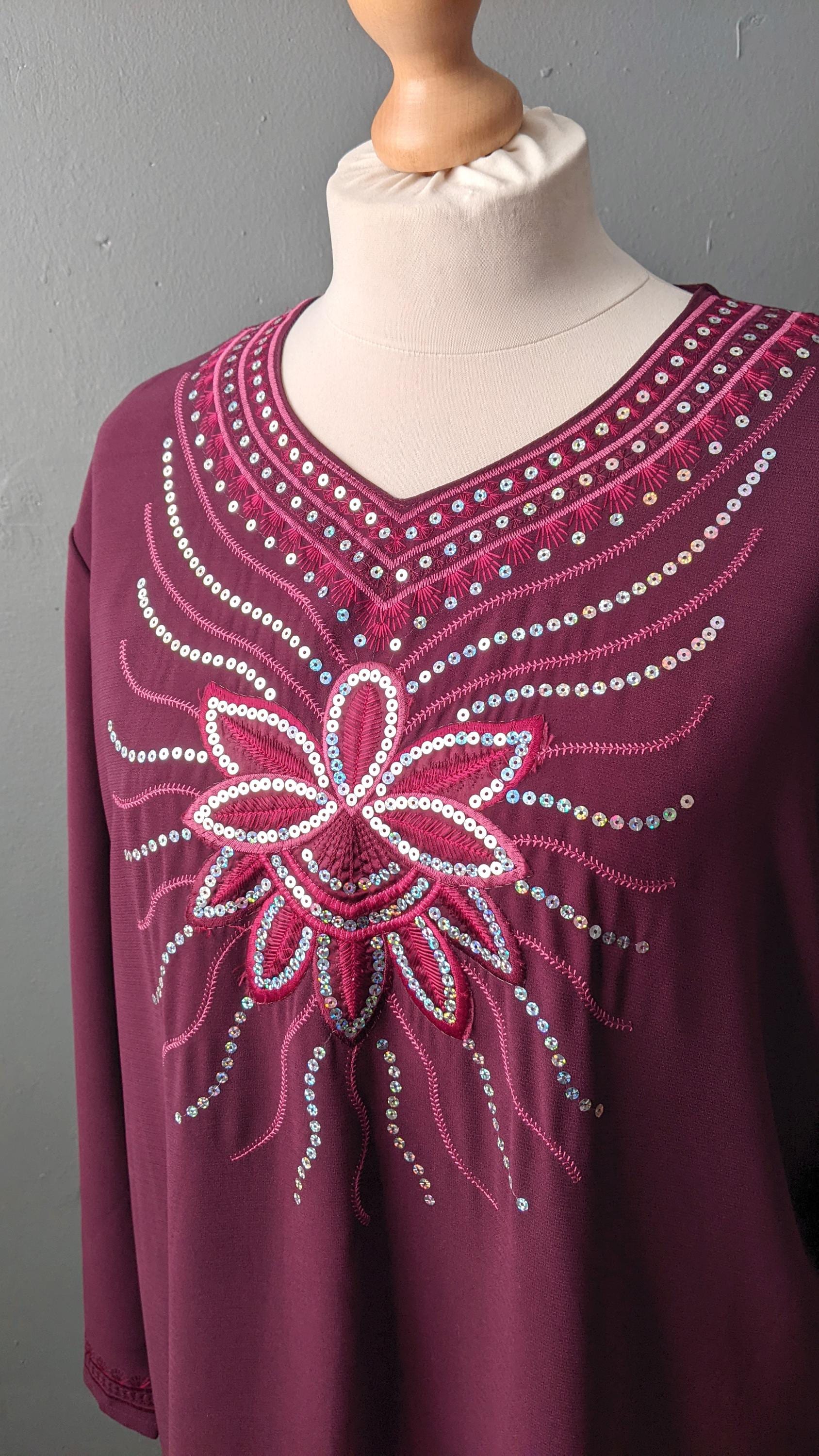 90年代のスパンコール刺繍カフタン、インド民族クルタ、ロングルーズ