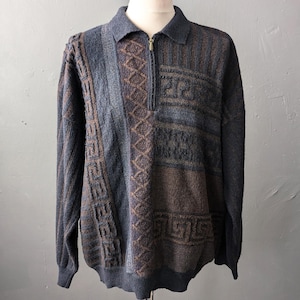 Pull Bueckle en laine mélangée des années 90 pour hommes, col zippé à rayures verticales, taille Medium Large