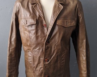 Brown Leather Blazer by River Island, Mens Y2K Casual Suit Jacket