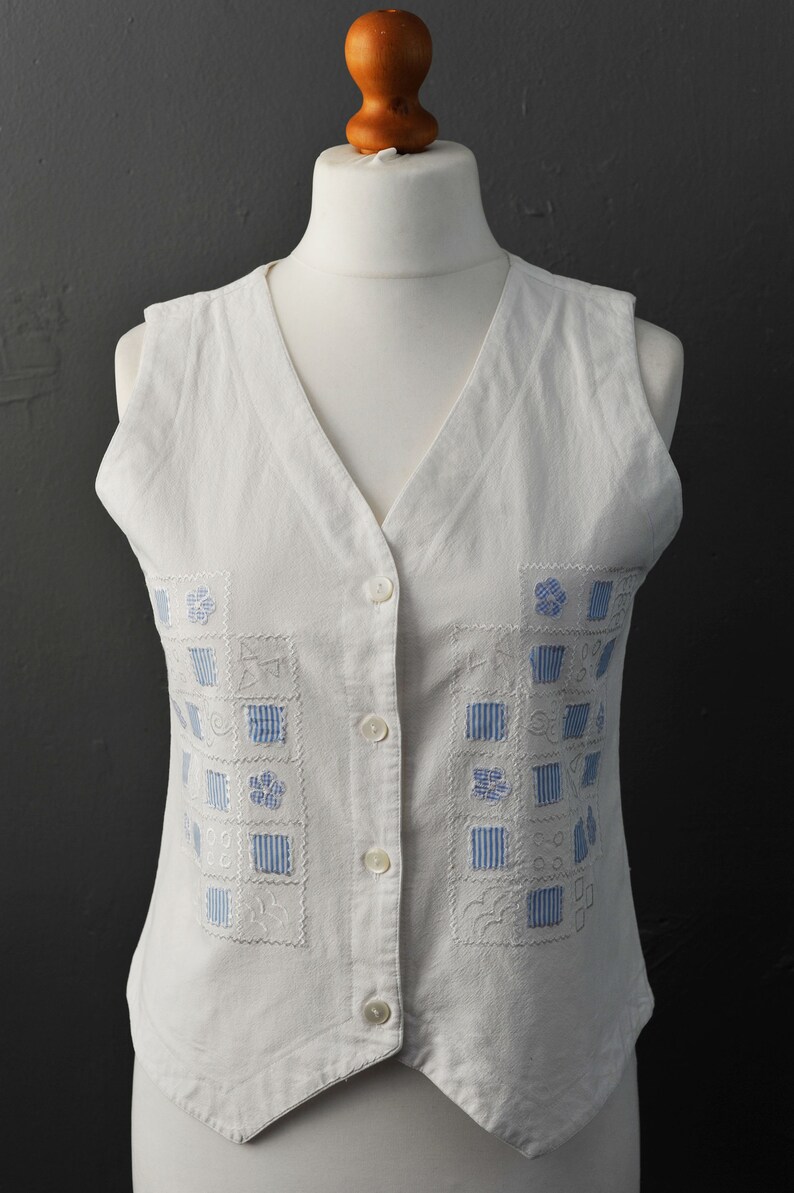 Vintage 90s Summer Waistcoat Lightweight Cotton Vest Size Medium