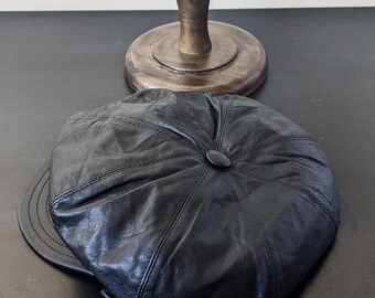 Casquette Plate Cuir Véritable Noir Baker Boy - Chapeau Anglais Classique Arthur