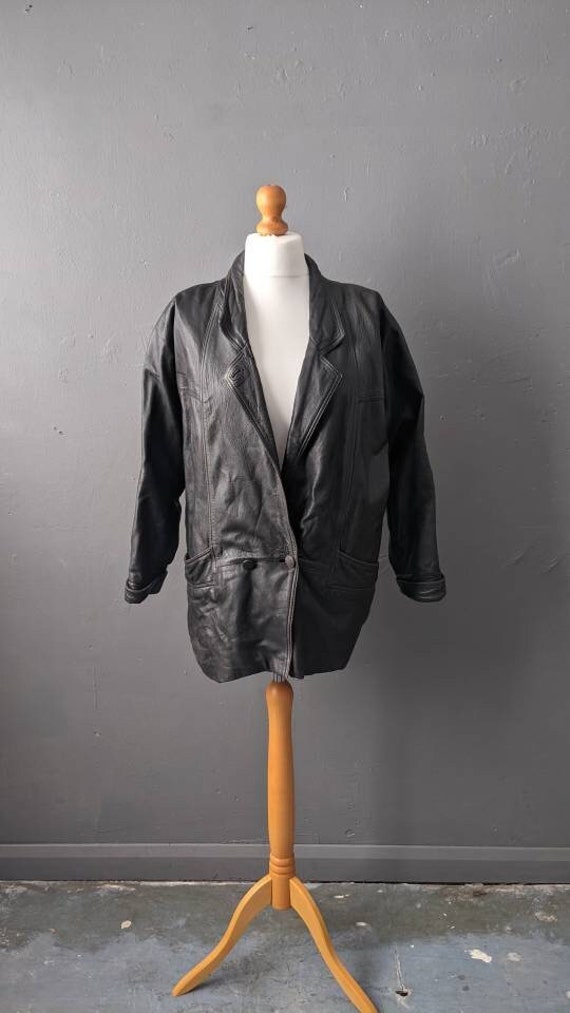 80s over size real leather bomber jacket