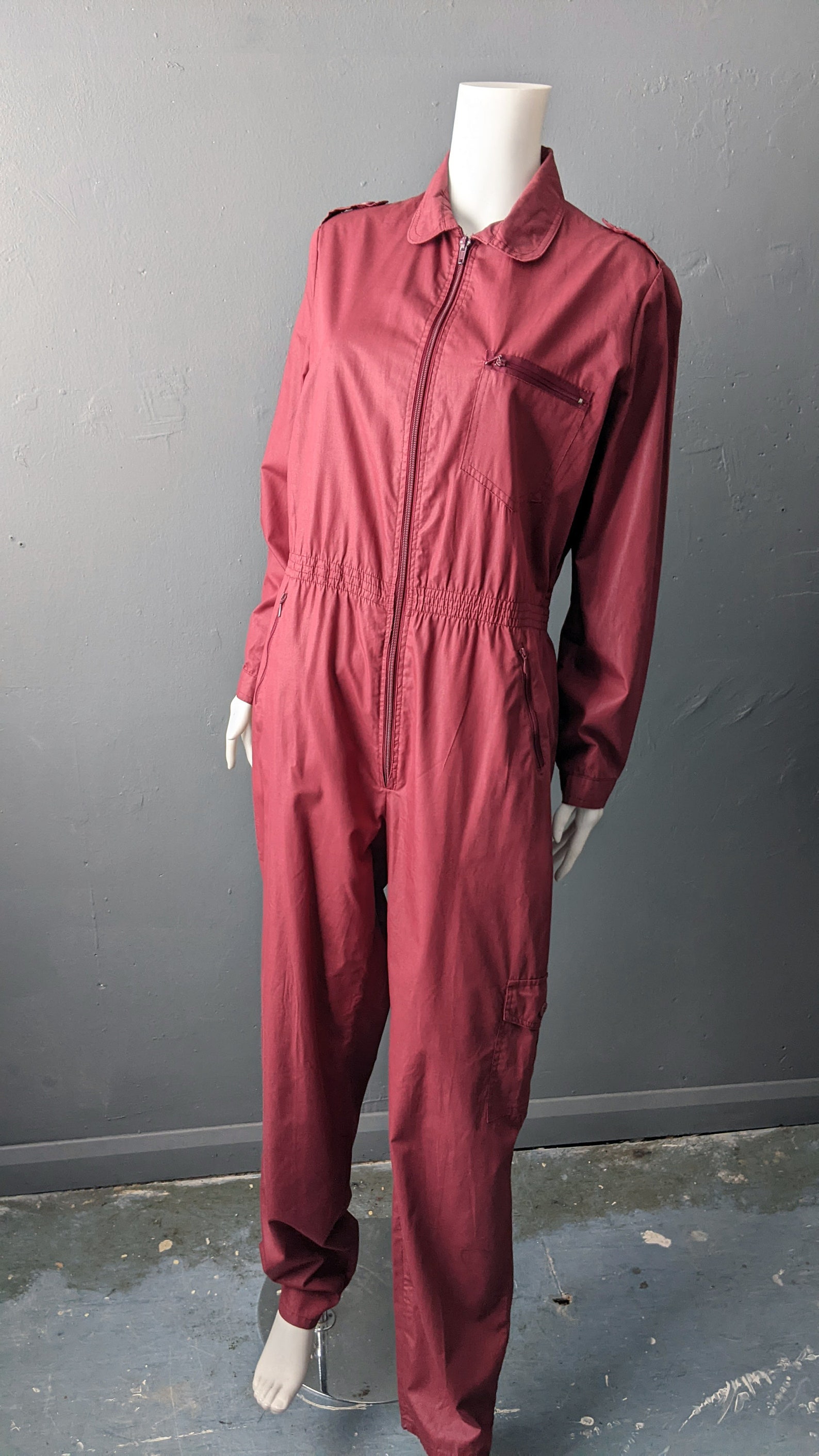 80s Utilitarian Jumpsuit Burgundy Red Coveralls Poly Cotton Etsy