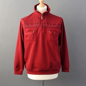 90er Jahre Burgund Baumwolle Turtleneck Jumper mit Zip Hals hohen Kragen, Größe M
