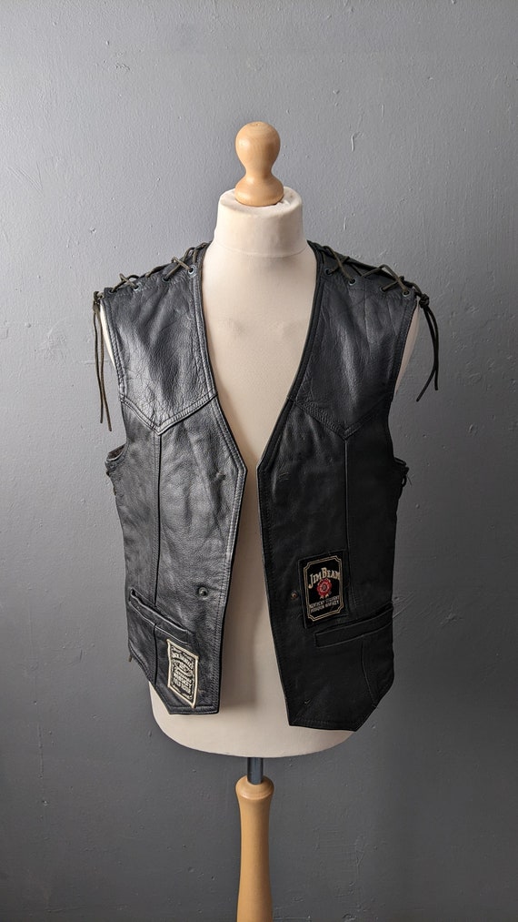 80s Mens Biker Leather Waistcoat, John F Gee Motorcycle Laced Vest, 40 Chest Size Medium 80s Mens Biker Leather Waistcoat, John F Gee Motorcycle Laced Vest, 40 Chest Size Medium