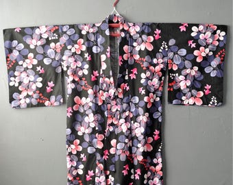 Goldfish and Hagi Yukata Kimono, Japanese Cotton Summer Clothing, M to XL