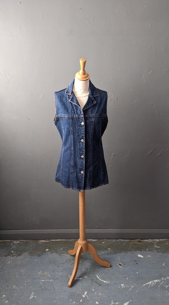 90s Indigo Denim Waistcoat by New Frontier, Long S