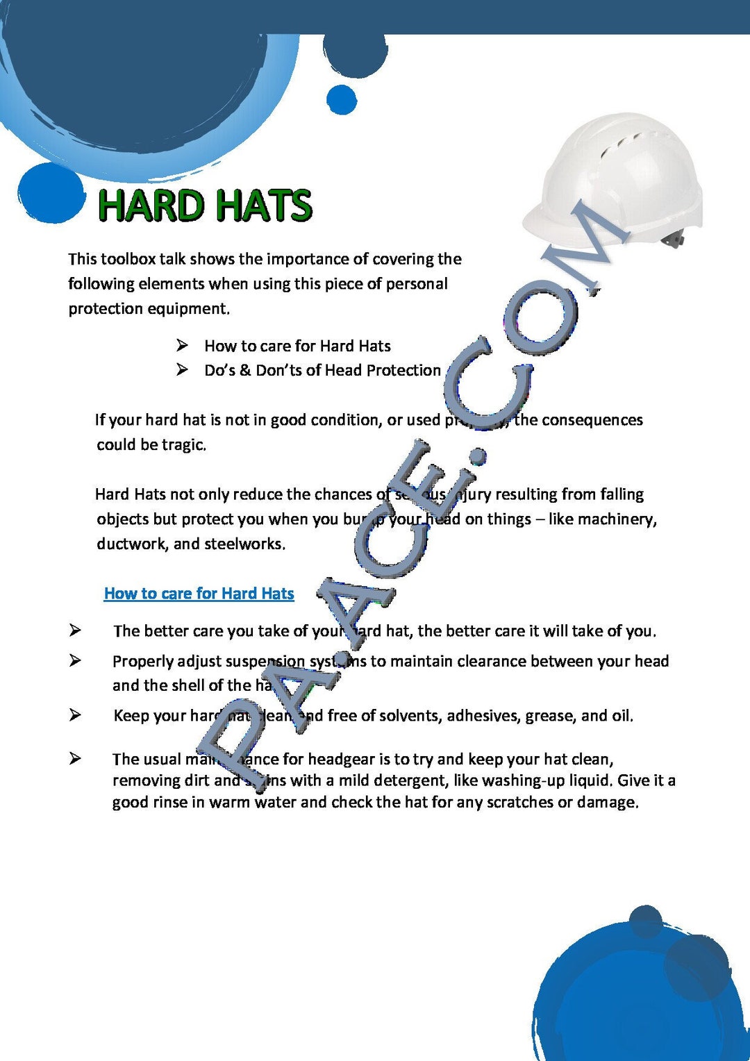 Toolbox Talk on Hard Hats on Site, Site Safety, Young Persons