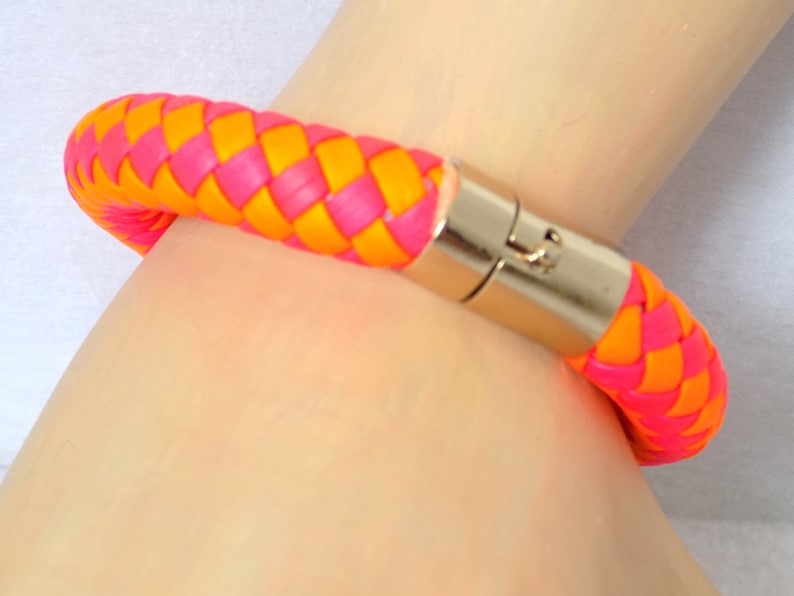woven leather strap bracelet leather twisted bracelet. Stunning talking piece Leather bracelet magnetic secure clasp