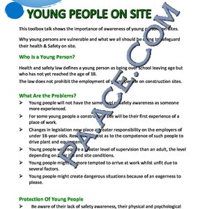 Toolbox Talk on Young persons on Site, Site safety, young persons