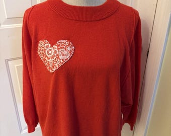 SUÉTER CON APLIQUE DE CORAZÓN J Crew Mezcla de lana Manga larga Manga dolman roja Talla S