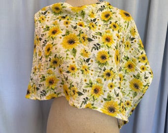 Chal de boda con estampado de girasoles, chal para vestido, bufanda con estampado amarillo, chal ligero de algodón orgánico para invitados de boda, chal con estampado amarillo de verano