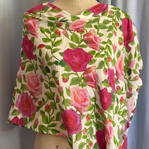 Wedding shawl pink rose print wrap for dress scarf blue print organic cotton lightweight shawl for wedding guest pink roses shawl summer